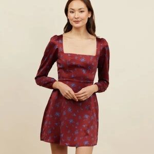 Park & Fifth Harper Mini Square Neck Dress Burgundy Floral